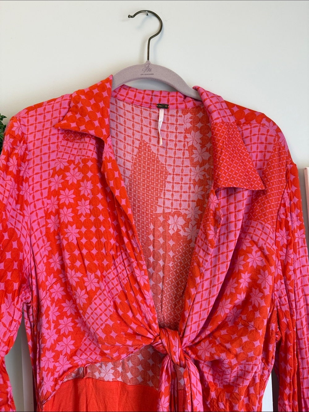 Tie-Front Split Dress in Pink & Orange Floral Print - Picture 2 of 4